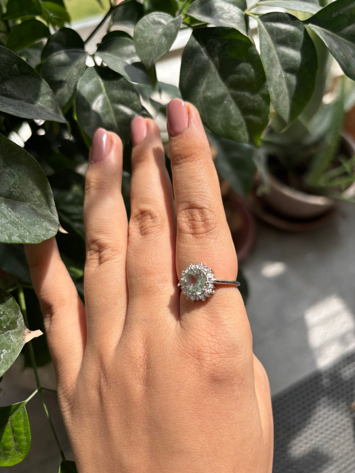 Celeste Halo Ring – Sterling Silver & Green Sapphire