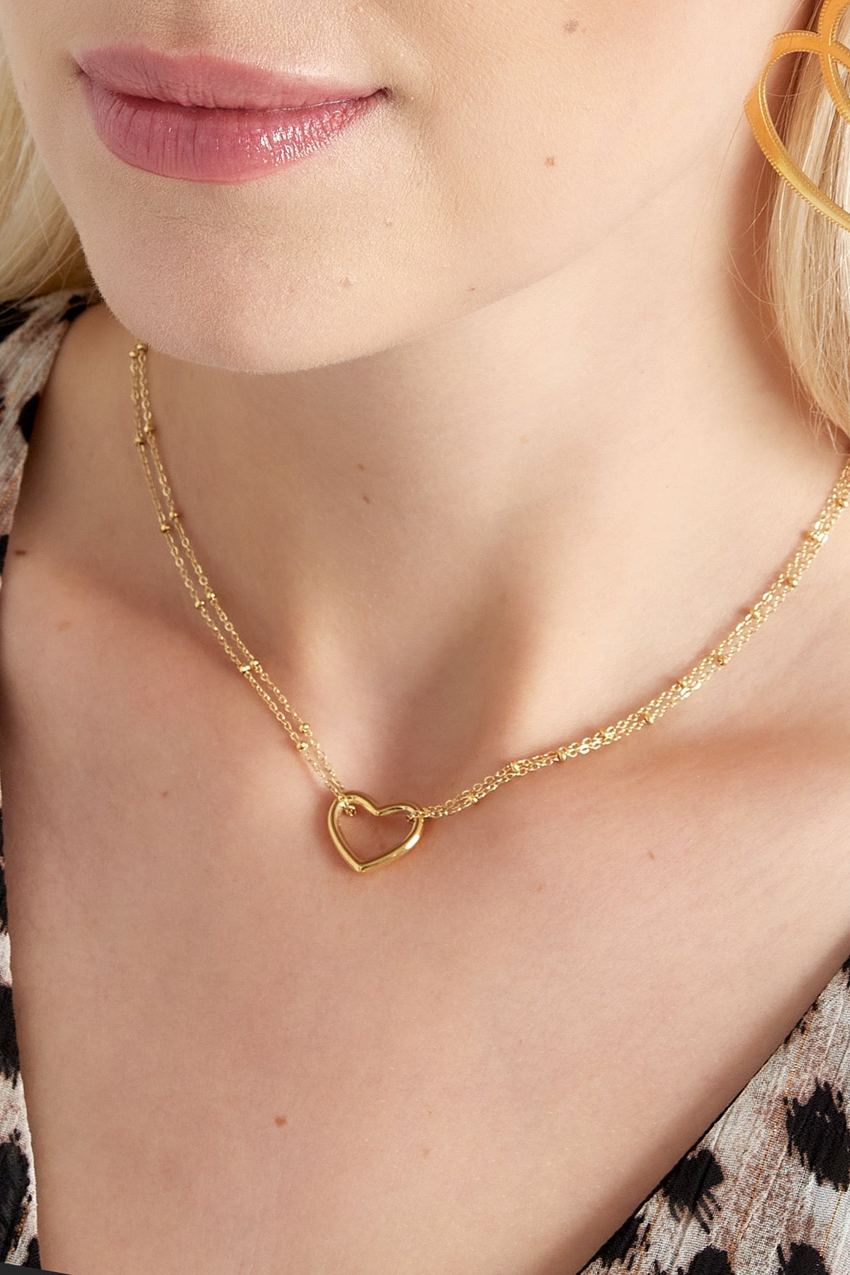 Serene Heart Necklace – Gold Double Chain