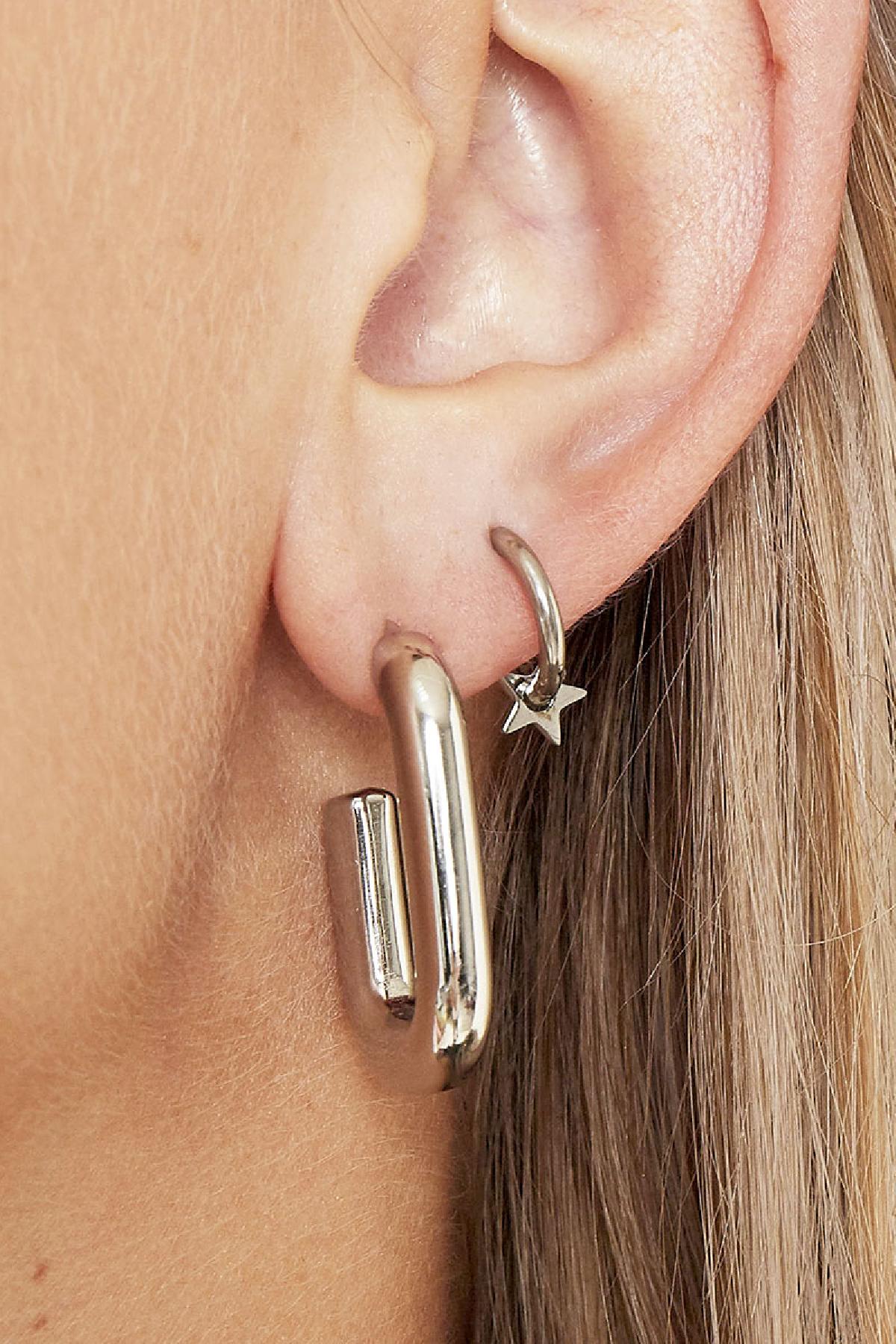 Geo Hoop Earrings - Silver