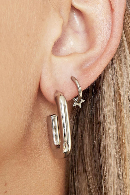 Geo Hoop Earrings - Silver