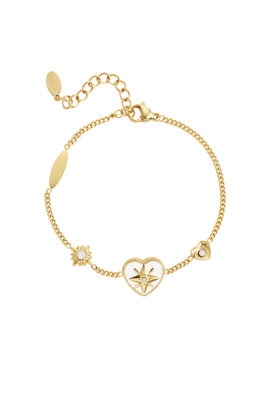 Celestia Charm Bracelet – Gold & White Enamel