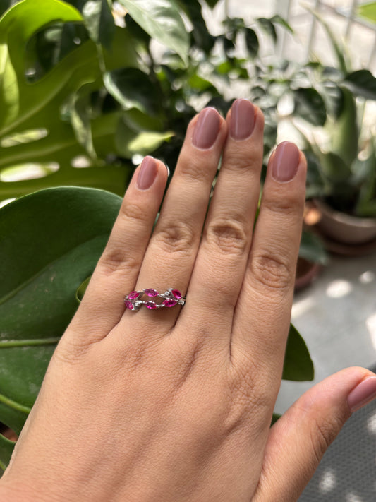 Rosé Vine Ring – Sterling Silver & Ruby Zircon