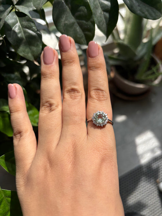 Celeste Halo Ring – Sterling Silver & Green Sapphire