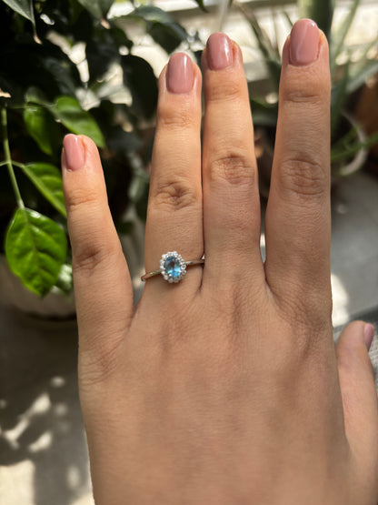 Aqua Halo Ring – Sterling Silver & Blue Topaz