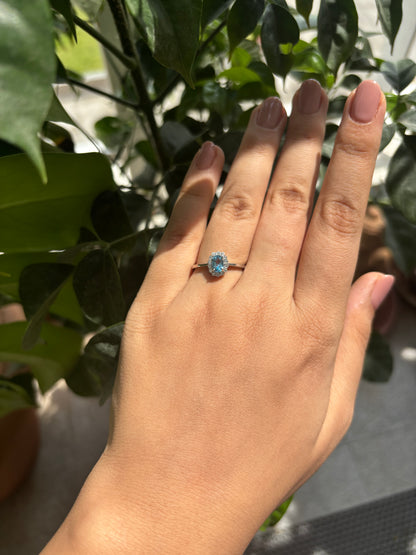 Aqua Halo Ring – Sterling Silver & Blue Topaz