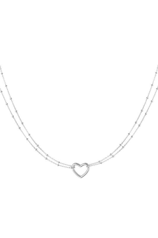 Serene Heart Necklace – Silver Double Chain