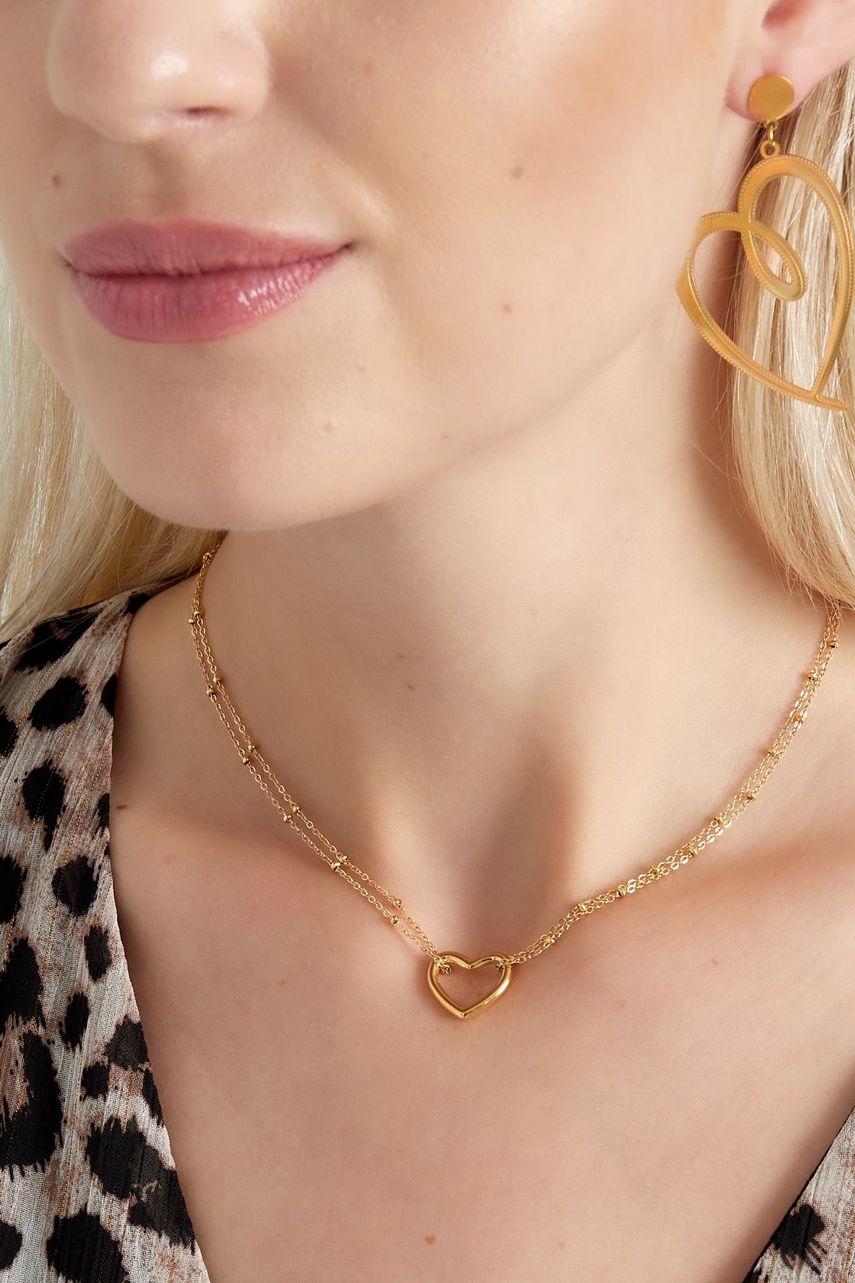Serene Heart Necklace – Silver Double Chain
