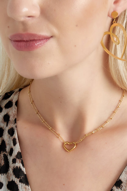 Serene Heart Necklace – Silver Double Chain