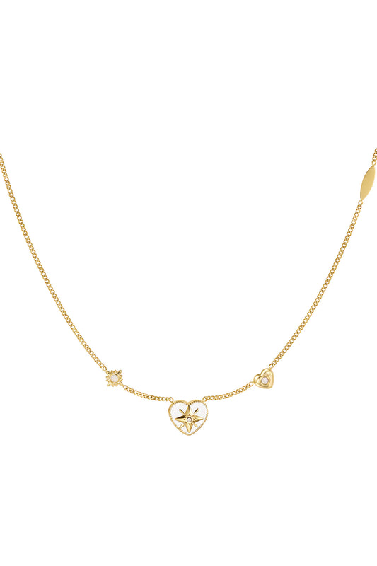 Celestia Charm Necklace – Gold & White Enamel